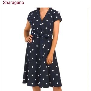 ♥️ Sharagano Navy & White Polkadot Dress